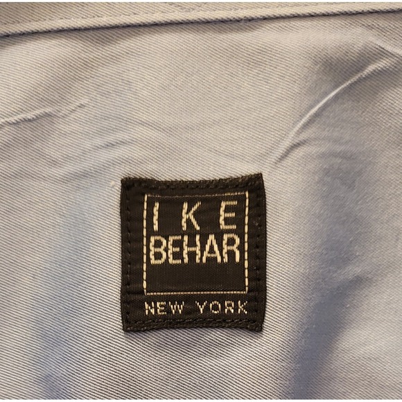 Ike Behar Shirt Mens L 16. 34 Blue 100% Cotton Button Up Long Slee E - Picture 5 of 6